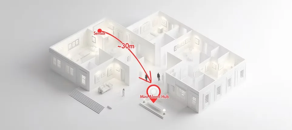 Apeiron Guard 感應器在大型室內空間向迷你警報主機傳送無線訊號