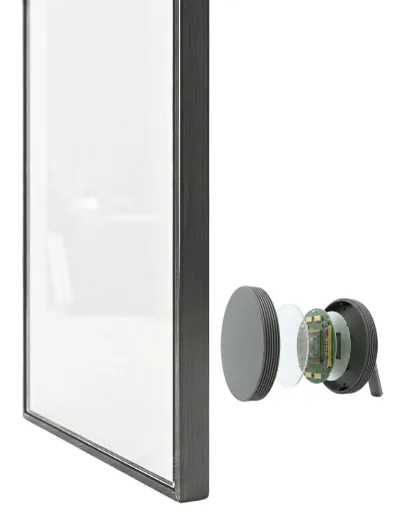 Exploded view of the Apeiron Guard 畫作感應器 mounted behind a framed artwork