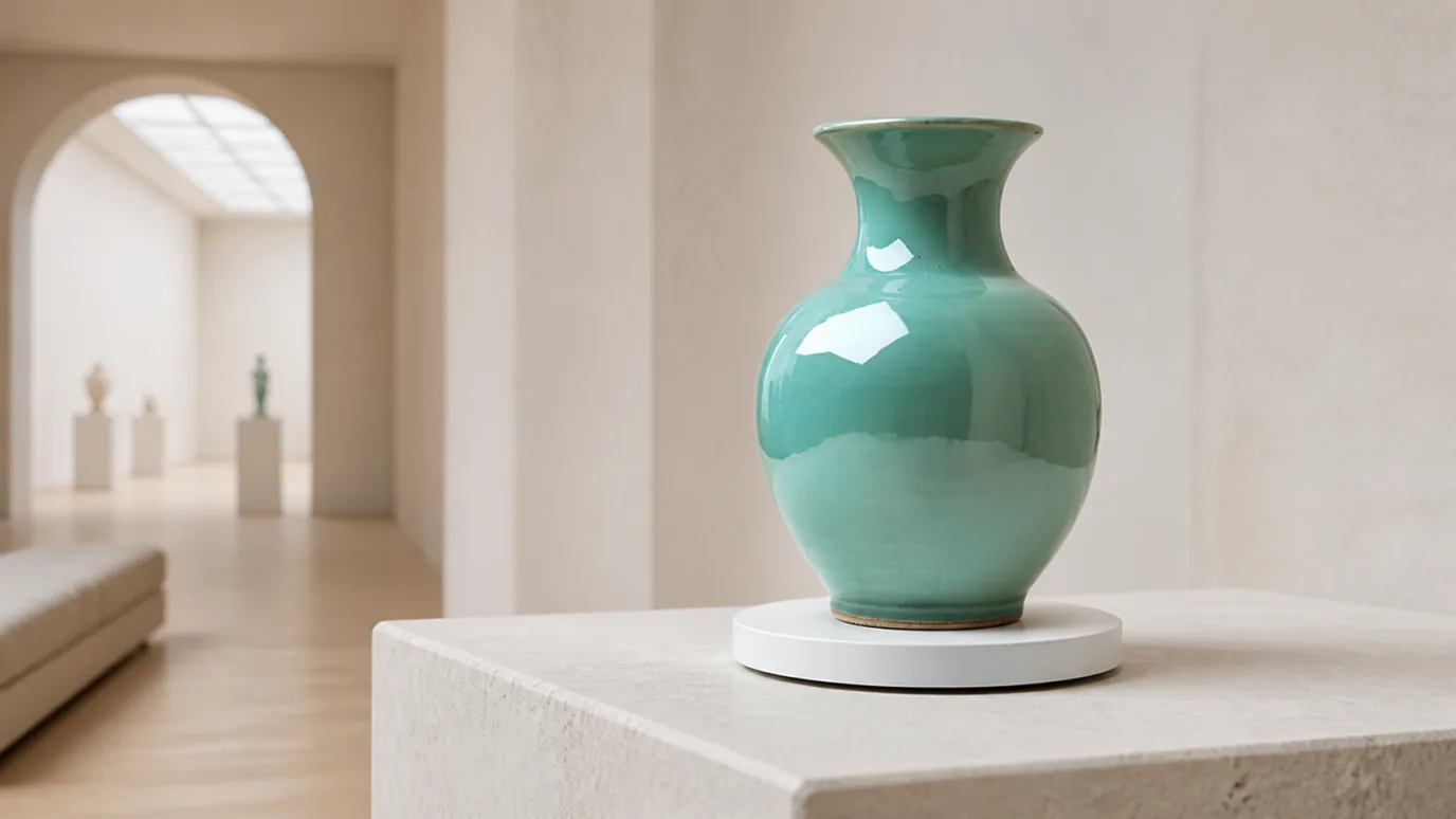 雕塑保護感應器 beneath a ceramic vase in a gallery interior
