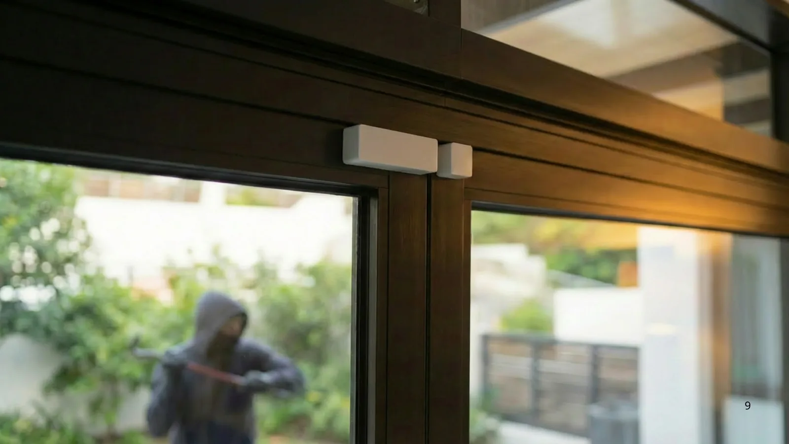 Door and 窗感應器 protecting a glass door from a forced-entry attempt