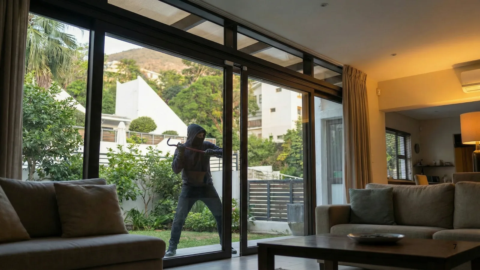 Door and 窗感應器 detecting a forced-entry attempt at a glass door