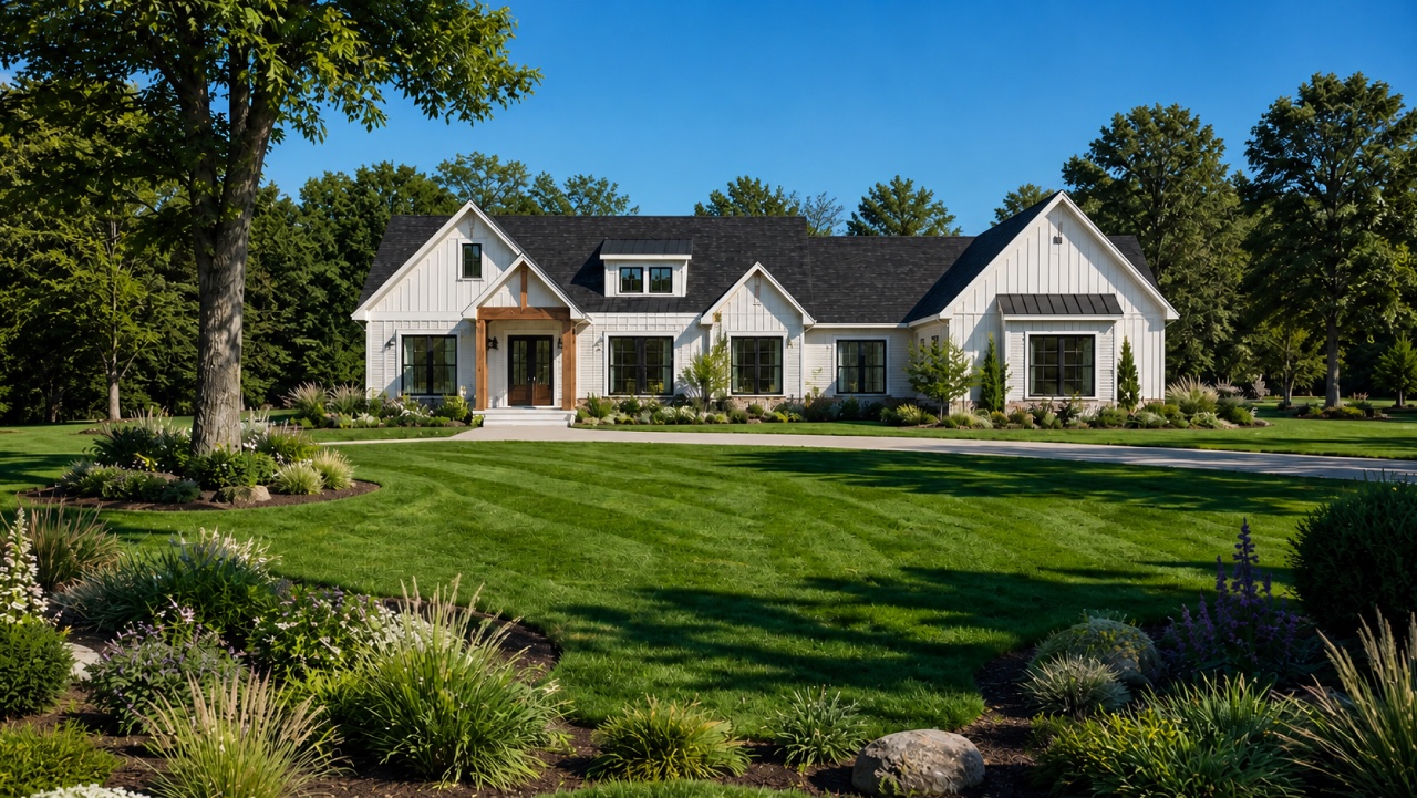 Modern detached home with a landscaped garden, representing new-build and existing-home security projects