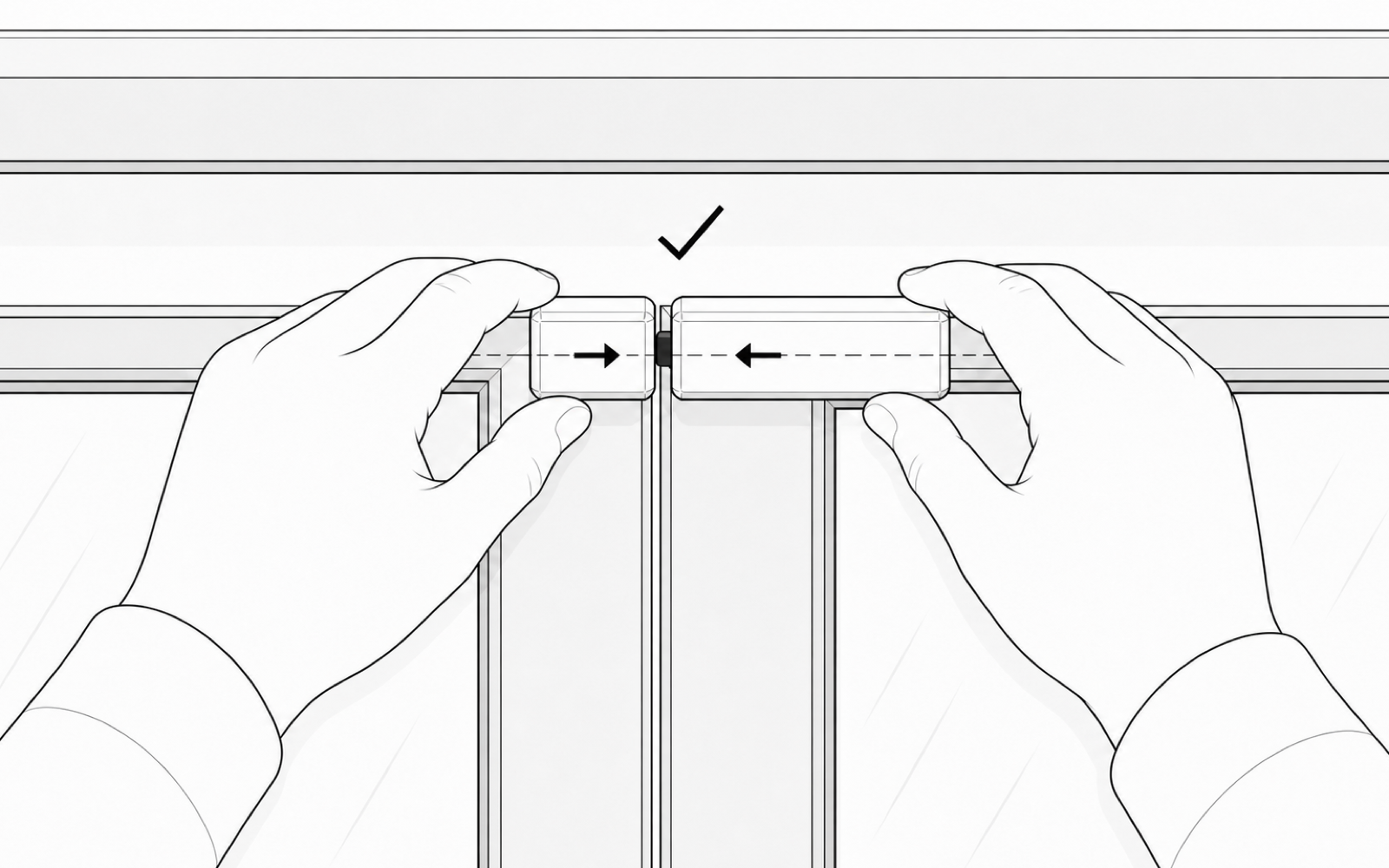 Black-and-white installation illustration showing the Door Sensor and opposing block bonded, aligned and pressed together