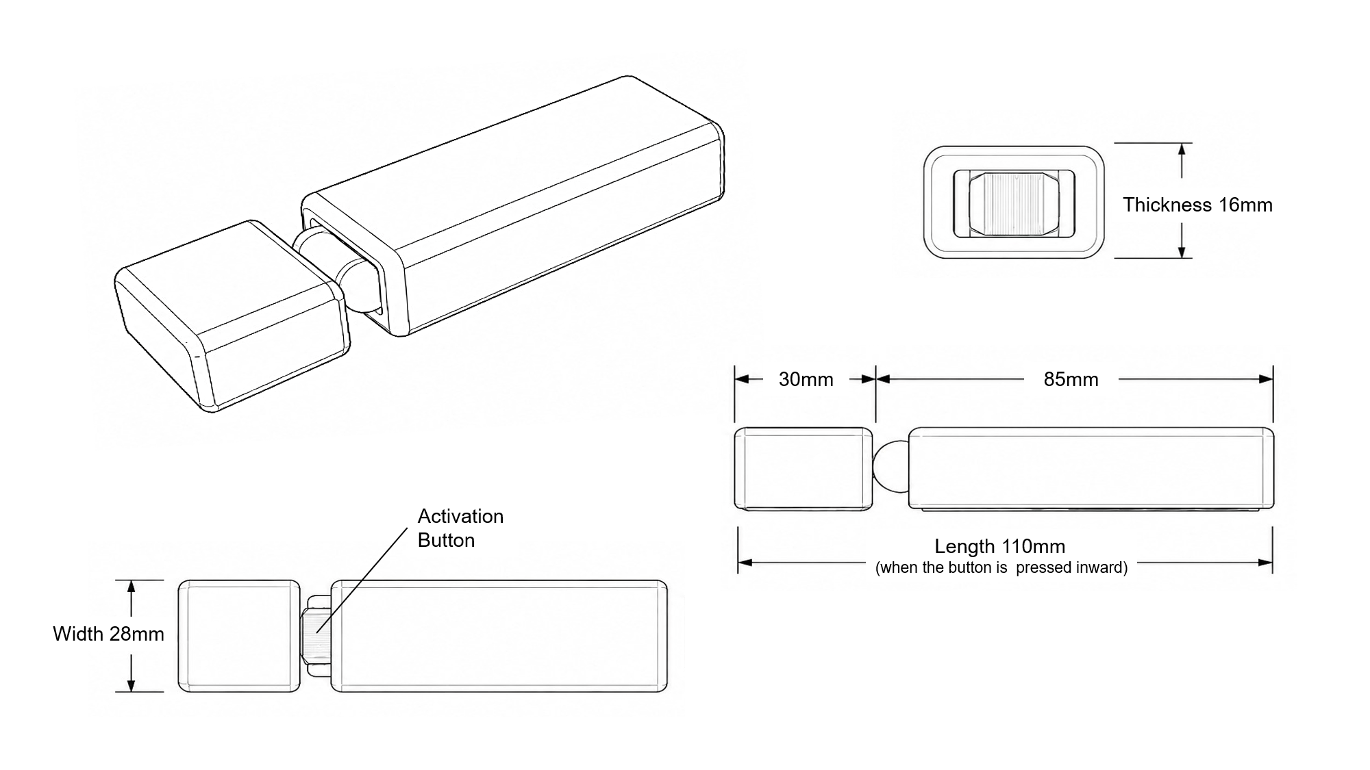 Approved technical dimension diagram for the Apeiron Guard Door Sensor